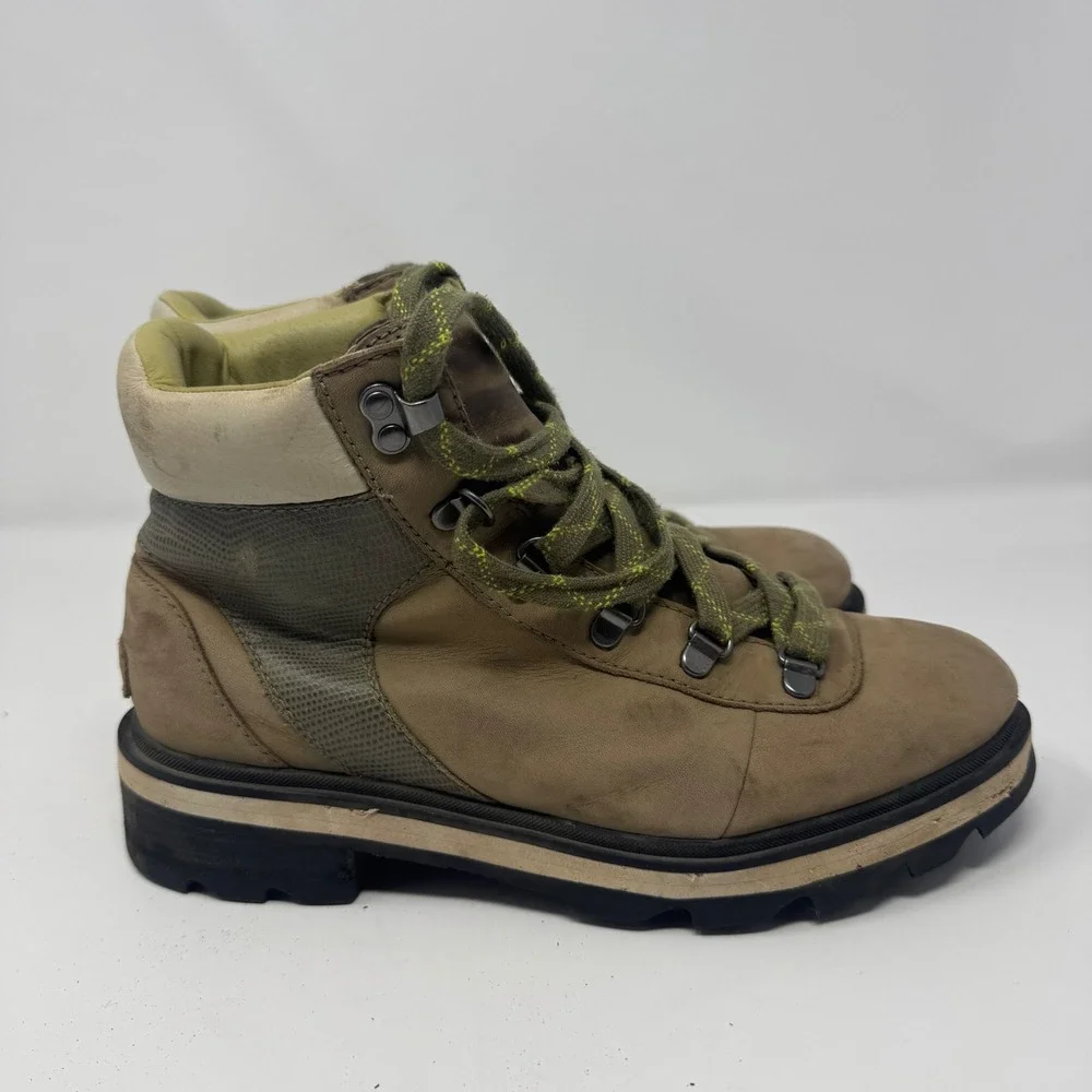 Sorel Lennox Hiker STLT Boot Womens 9.5 Khaki Green Leather‎ NL4841-397